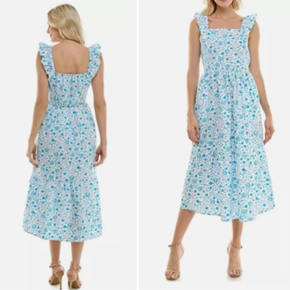 Draper James Square Neck Ruffle Strap Midi Dress